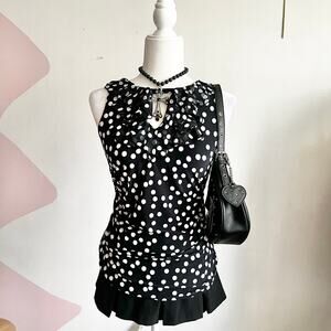 Black Ruffle Polka Dot Top, Coquette,‎ Retro, Feminine, Office Siren, Small